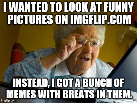 Grandma Finds The Internet Meme | I WANTED TO LOOK AT FUNNY PICTURES ON IMGFLIP.COM INSTEAD, I GOT A BUNCH OF MEMES WITH BREATS IN THEM. | image tagged in memes,grandma finds the internet | made w/ Imgflip meme maker