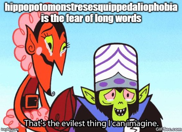 That's A Pretty Long Word... | hippopotomonstresesquippedaliophobia is the fear of long words | image tagged in that's the evilest thing i can imagine,memes | made w/ Imgflip meme maker