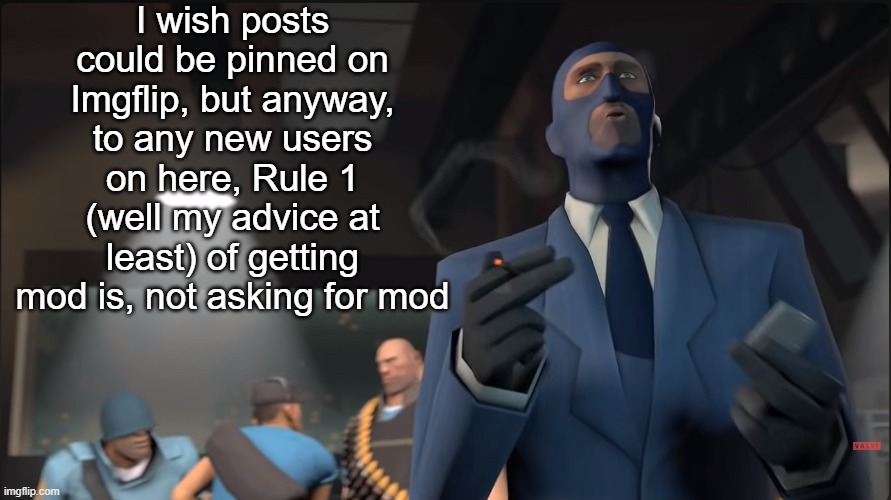 Makes you less likely to get it, best way to get it is to be active on here, be on good terms with the owners, & a little luck | I wish posts could be pinned on Imgflip, but anyway, to any new users on here, Rule 1 (well my advice at least) of getting mod is, not asking for mod | made w/ Imgflip meme maker