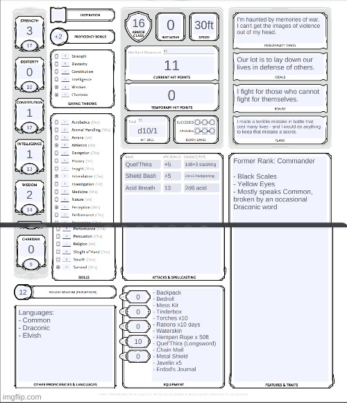 Behold, my first DnD character (I took two screenshots since I used a PDF of the sheet to make it) | made w/ Imgflip meme maker