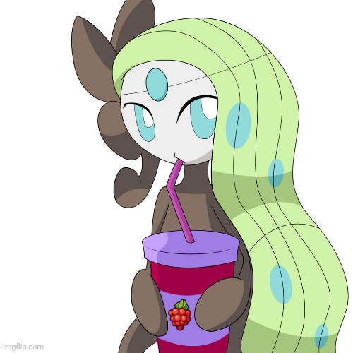 Meloetta with a Raspberry shake (Art by ZeFrenchM) | made w/ Imgflip meme maker