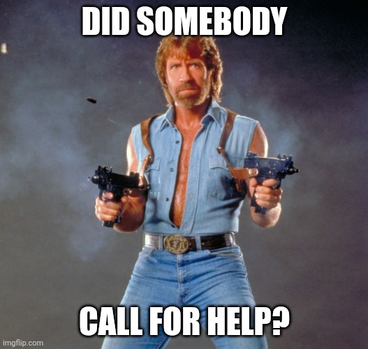 Chuck Norris Guns Meme | DID SOMEBODY CALL FOR HELP? | image tagged in memes,chuck norris guns,chuck norris | made w/ Imgflip meme maker