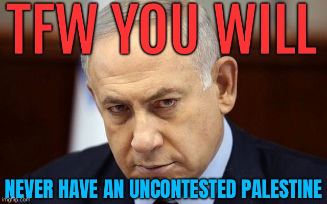 TFW You Will Never Have An Uncontested Palestine | TFW YOU WILL; NEVER HAVE AN UNCONTESTED PALESTINE | image tagged in evil netanyahu,palestine,middle east,scumbag government,scumbag america,radical islam | made w/ Imgflip meme maker