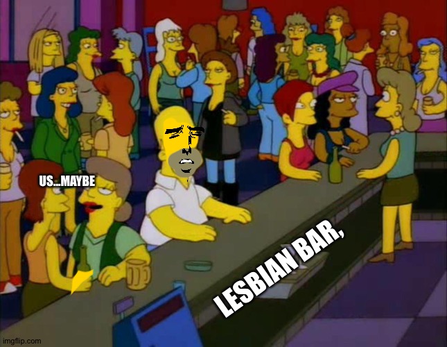 homer simpson me on facebook | LESBIAN BAR, US...MAYBE | image tagged in homer simpson me on facebook | made w/ Imgflip meme maker