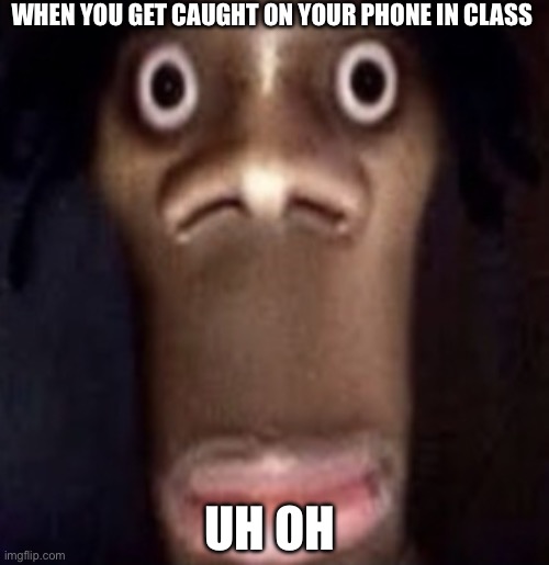 Quandale dingle | WHEN YOU GET CAUGHT ON YOUR PHONE IN CLASS; UH OH | image tagged in quandale dingle | made w/ Imgflip meme maker