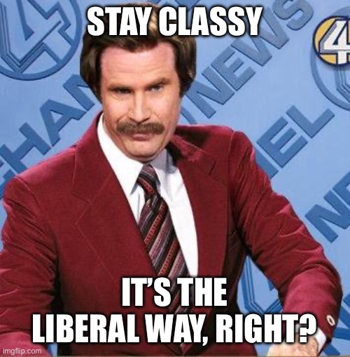 Stay Classy | STAY CLASSY IT’S THE LIBERAL WAY, RIGHT? | image tagged in stay classy | made w/ Imgflip meme maker