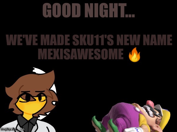 Good Night | WE'VE MADE SKU11'S NEW NAME 
MEXISAWESOME 🔥 | image tagged in good night | made w/ Imgflip meme maker