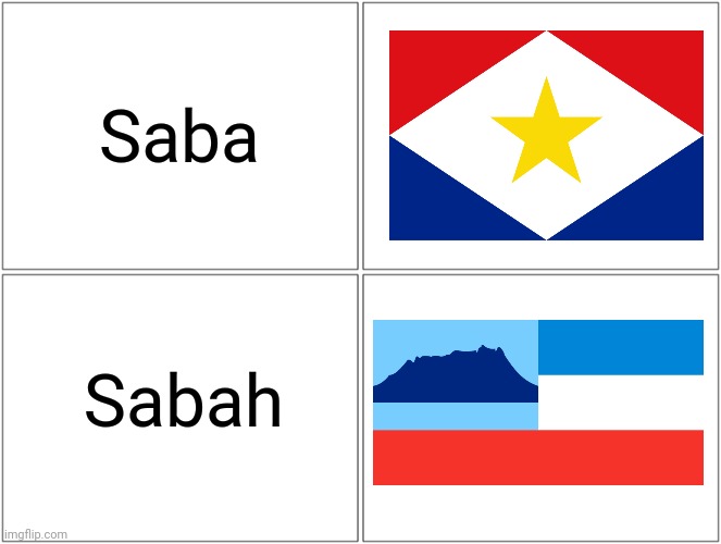 Saba vs. Sabah | Saba; Sabah | image tagged in memes,blank comic panel 2x2,malaysia,island,flag | made w/ Imgflip meme maker
