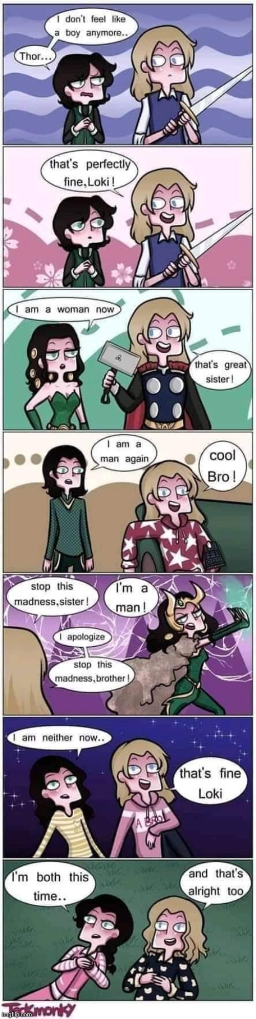 Loki sometimes gets pregnant & gives birth. | image tagged in european,mythology,gender fluid,thor | made w/ Imgflip meme maker