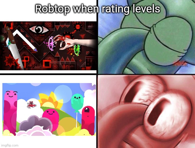 sleeping Squidward | Robtop when rating levels | image tagged in sleeping squidward | made w/ Imgflip meme maker