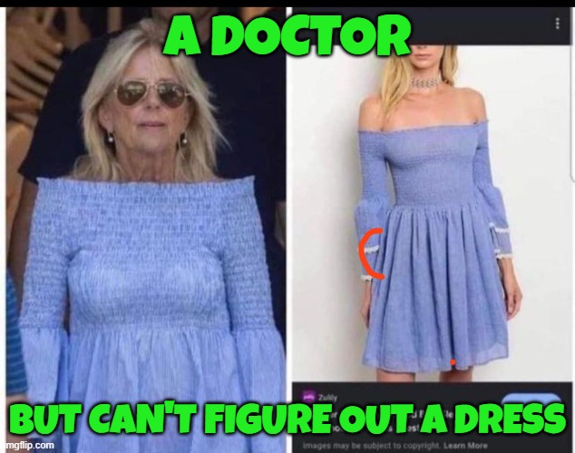 Not all Dr. graduated at the top of their class | A DOCTOR; BUT CAN'T FIGURE OUT A DRESS | image tagged in first lady,doctor,dress,who wore it better,maga,make america great again | made w/ Imgflip meme maker