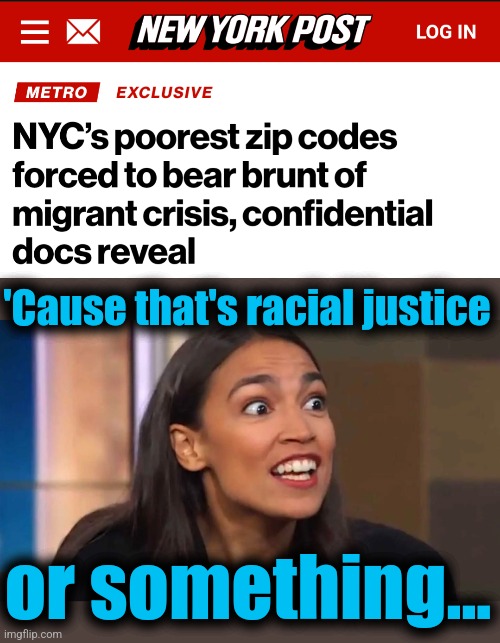 Their evil and cruelty is limitless | 'Cause that's racial justice; or something... | image tagged in crazy aoc,memes,democrats,new york city,migrants,joe biden | made w/ Imgflip meme maker