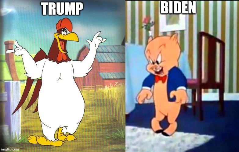 TRUMP BIDEN | image tagged in foghorn leghorn,porky pig 'evil laugh' | made w/ Imgflip meme maker