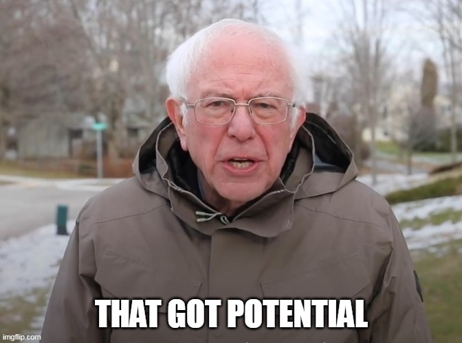 Bernie Sanders Once Again Asking | THAT GOT POTENTIAL | image tagged in bernie sanders once again asking | made w/ Imgflip meme maker