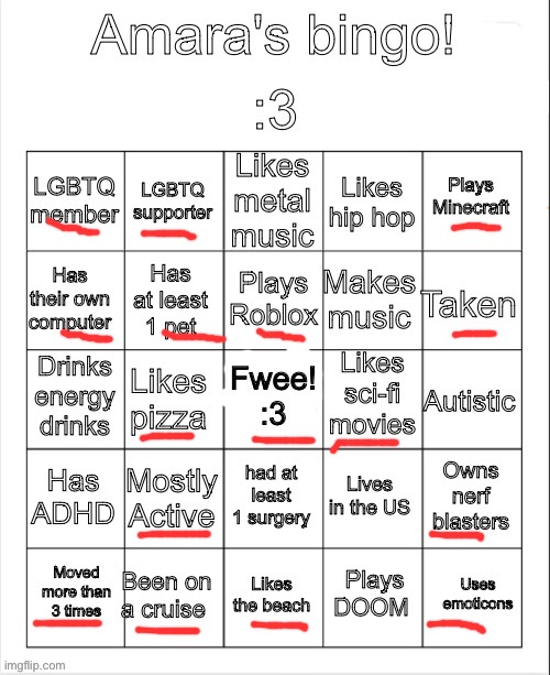 Amara's bingo | image tagged in amara's bingo | made w/ Imgflip meme maker