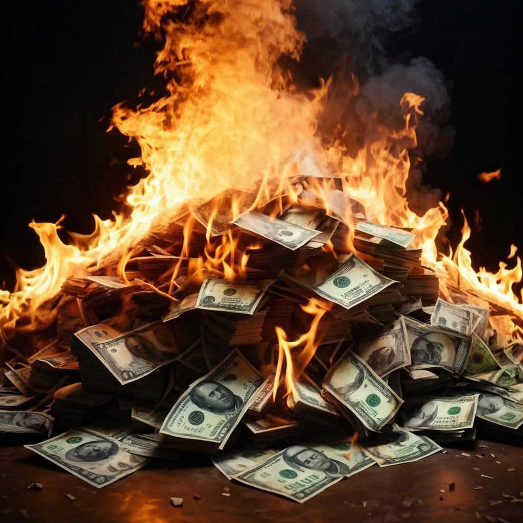 pile of cash on fire Blank Meme Template