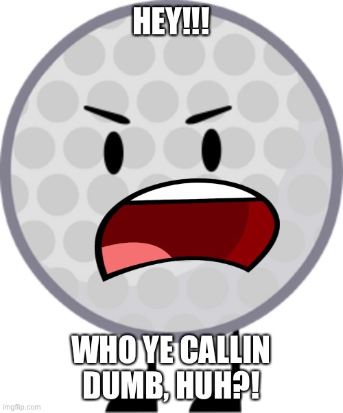 Golf Ball | HEY!!! WHO YE CALLIN DUMB, HUH?! | image tagged in golf ball | made w/ Imgflip meme maker