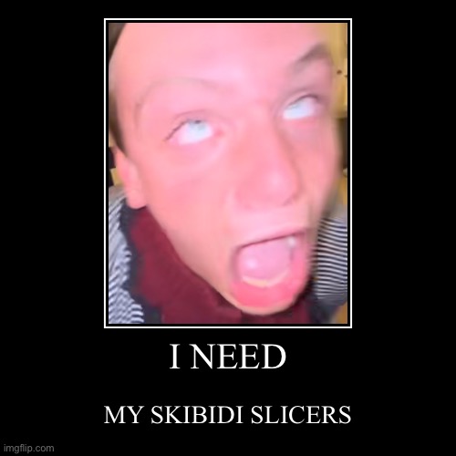 Yes | I NEED | MY SKIBIDI SLICERS | image tagged in funny,demotivationals | made w/ Imgflip demotivational maker