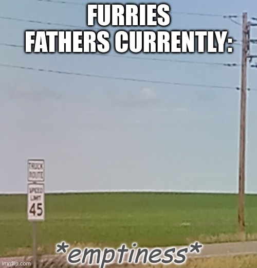 Furries Fathers, are gone entirely. | FURRIES FATHERS CURRENTLY:; *emptiness* | image tagged in forsaken fields level 2468097531 | made w/ Imgflip meme maker