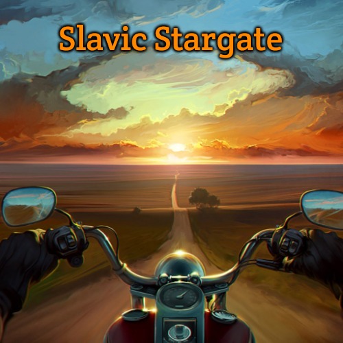 Motorcycle Sunset | Slavic Stargate | image tagged in motorcycle sunset,slavic stargate | made w/ Imgflip meme maker