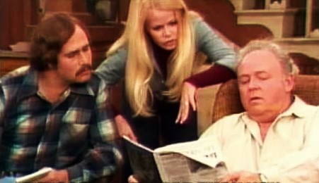 Archie reads newspaper to meathead about Biden 1 Blank Meme Template