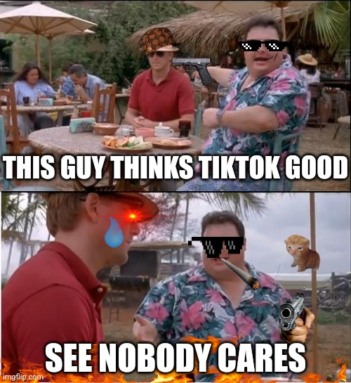 upvote if you agree | THIS GUY THINKS TIKTOK GOOD; SEE NOBODY CARES | image tagged in this is a joke,dont kill me,im not 11 | made w/ Imgflip meme maker