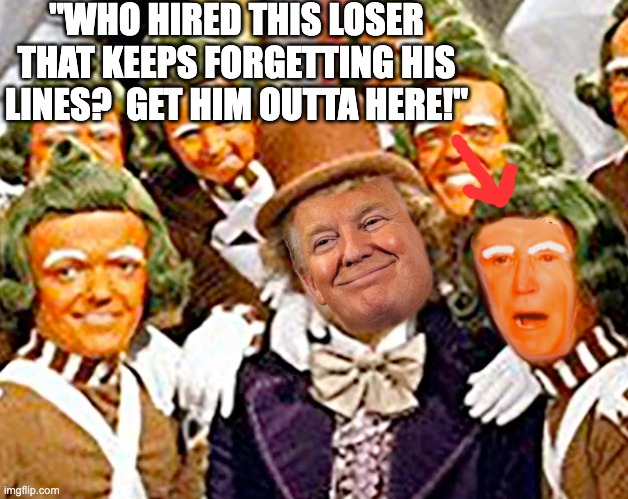 "WHO HIRED THIS LOSER THAT KEEPS FORGETTING HIS LINES?  GET HIM OUTTA HERE!" | image tagged in biden trump,biden,spray tan | made w/ Imgflip meme maker