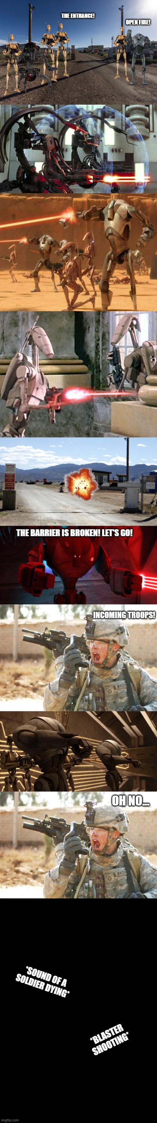 INCOMING TROOPS! OH NO... *SOUND OF A SOLDIER DYING*; *BLASTER SHOOTING* | image tagged in military radio | made w/ Imgflip meme maker