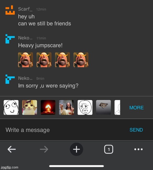TF WAS I ON DURING THE DISPENSER DRAMA!?!? | image tagged in heavy jumpscare | made w/ Imgflip meme maker