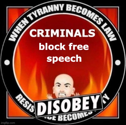 FREE SPEECH!ALL PUBLIC FORUMS! | image tagged in free speech,freedom,public forums,blocked,crimes against himanity,technocracy | made w/ Imgflip meme maker