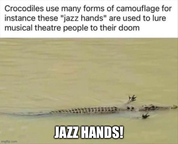 Jazz hands | JAZZ HANDS! | image tagged in jazz hands,jazz,doom,crocodile | made w/ Imgflip meme maker