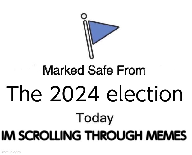 I dont care rn | The 2024 election; IM SCROLLING THROUGH MEMES | image tagged in memes,marked safe from | made w/ Imgflip meme maker