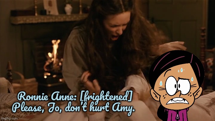 Ronnie Anne is Scared of Jo | Ronnie Anne: [frightened] Please, Jo, don’t hurt Amy. | image tagged in ronnie anne,sony,the loud house,nickelodeon,ronnie anne santiago,90s | made w/ Imgflip meme maker