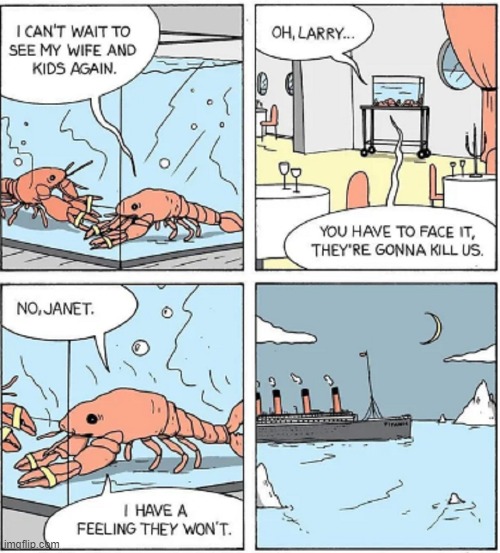 April 14, 1912 | image tagged in vince vance,lobsters,titanic,cartoons,ironic,icebergs | made w/ Imgflip meme maker