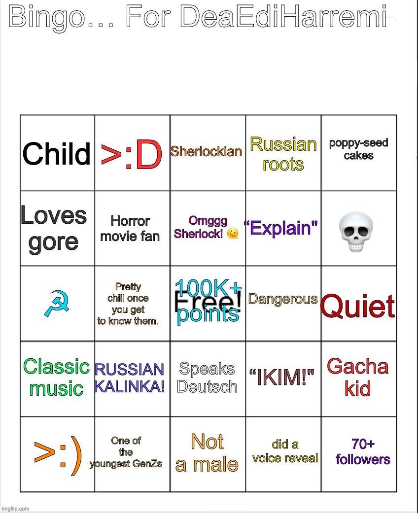 Dea | image tagged in custom-made deaharremi bingo | made w/ Imgflip meme maker