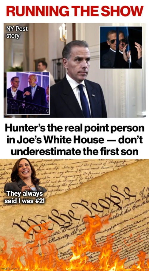 Just like a royal family... | NY Post
story; They always
said I was #2! | image tagged in constitution,memes,hunter biden,joe biden,order of succession,democrats | made w/ Imgflip meme maker