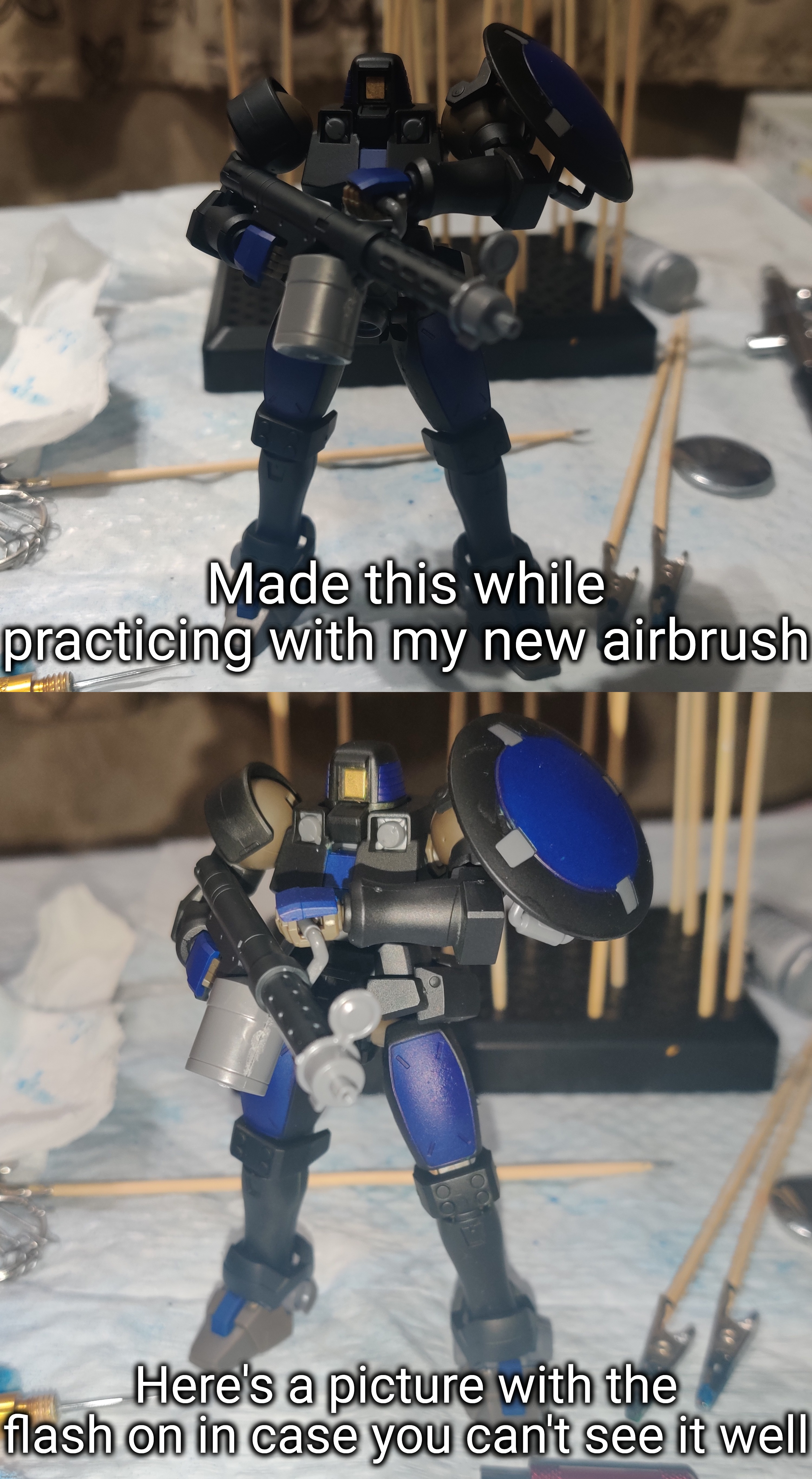 Pretty soon I'll be able to do it with enamel paint which is what I usually use, that's what I actually got it for. | Made this while practicing with my new airbrush; Here's a picture with the flash on in case you can't see it well | made w/ Imgflip meme maker