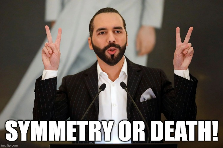 Symmetry Or Death | SYMMETRY OR DEATH! | image tagged in el salvador president nayib bukele,nice | made w/ Imgflip meme maker