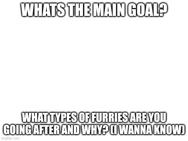 WHATS THE MAIN GOAL? WHAT TYPES OF FURRIES ARE YOU GOING AFTER AND WHY? (I WANNA KNOW) | made w/ Imgflip meme maker