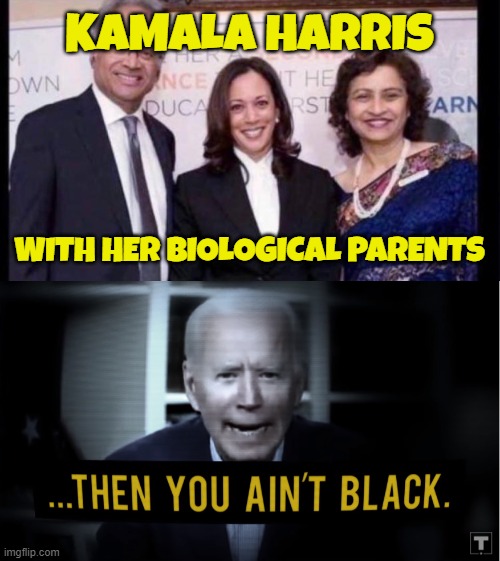 You aint black | KAMALA HARRIS; WITH HER BIOLOGICAL PARENTS | image tagged in race,black girl wat,black lives matter,kamala harris,rachel dolezal,dementia | made w/ Imgflip meme maker