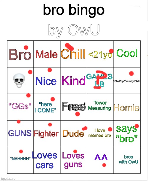 I'm a female but I also go by "bro" and "dude" | image tagged in bro bingo by owu- | made w/ Imgflip meme maker