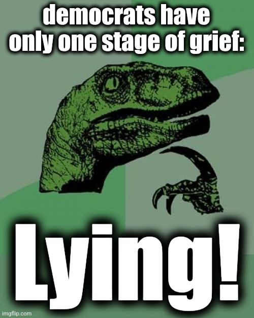 Philosoraptor Meme | democrats have only one stage of grief:; Lying! | image tagged in memes,philosoraptor,democrats,lying,lies,joe biden | made w/ Imgflip meme maker