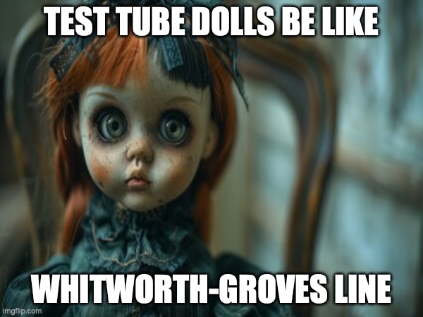 Test Tube Dolls Be Like | TEST TUBE DOLLS BE LIKE; WHITWORTH-GROVES LINE | image tagged in test tube dolls,genetic engineering,genetics,genetics humor,science,test tube humor | made w/ Imgflip meme maker