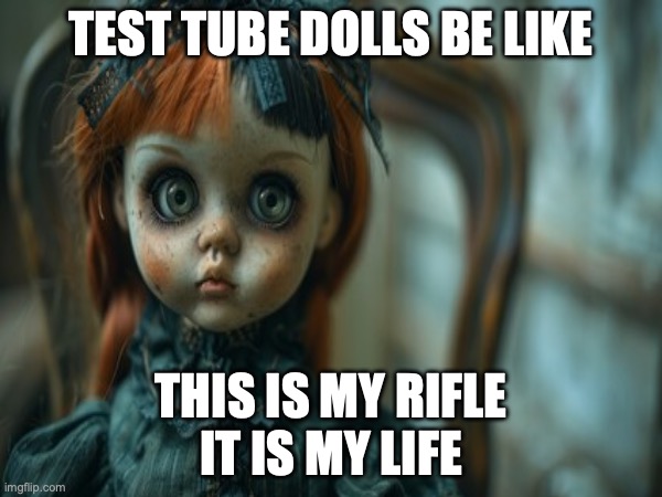Test Tube Dolls Be Like | TEST TUBE DOLLS BE LIKE; THIS IS MY RIFLE
IT IS MY LIFE | image tagged in test tube dolls,genetic engineering,genetics,genetics humor,science,test tube humor | made w/ Imgflip meme maker