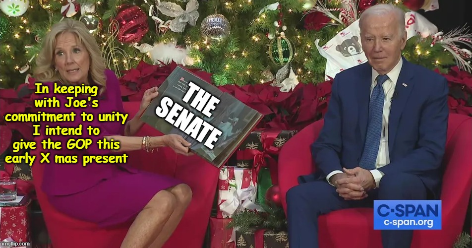 Feed the "DOCTORS" ego, (and bank account)  @ ANY cost | THE
 SENATE In keeping with Joe's commitment to unity I intend to give the GOP this early X mas present | image tagged in jill biden gift senate to gop meme | made w/ Imgflip meme maker