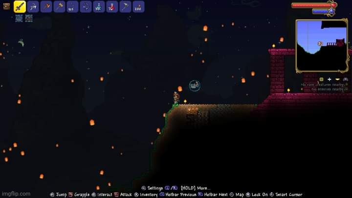 Such a beautiful view above the dungeon cliffs. | image tagged in terraria,gaming,video games,nintendo switch,screenshot | made w/ Imgflip meme maker