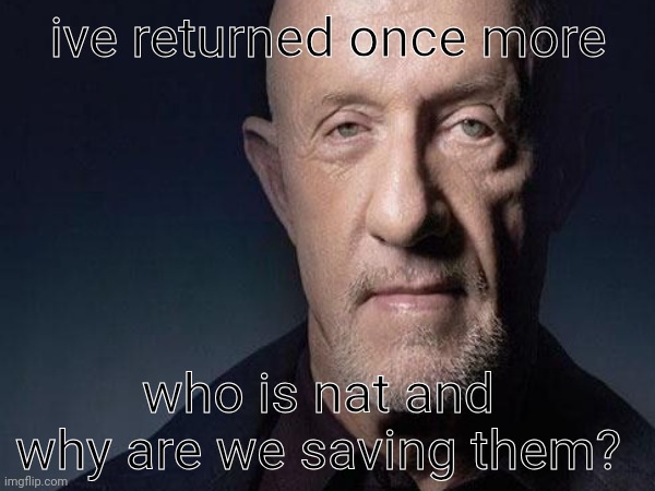 mhm | ive returned once more; who is nat and why are we saving them? | made w/ Imgflip meme maker