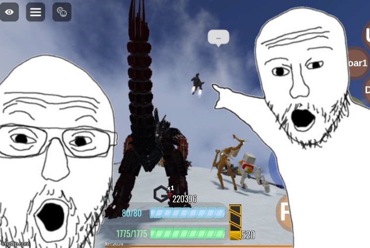 I was in one of godzilla guys stream, and I took a screenshot of him (channel in comments) | image tagged in godzilla,godzilla guy,soyjak pointing | made w/ Imgflip meme maker