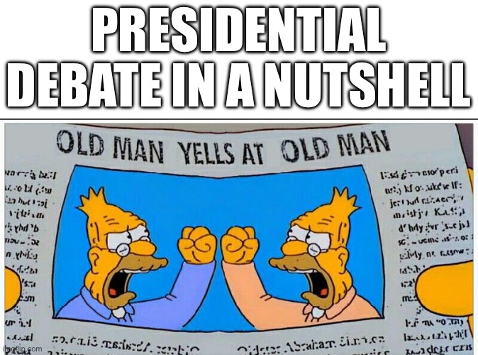 Old Man Yells At Old Man | PRESIDENTIAL DEBATE IN A NUTSHELL | image tagged in old man yells at old man | made w/ Imgflip meme maker