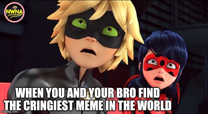 Oh no it's Cringe | WHEN YOU AND YOUR BRO FIND THE CRINGIEST MEME IN THE WORLD | image tagged in miraculous memebug | made w/ Imgflip meme maker